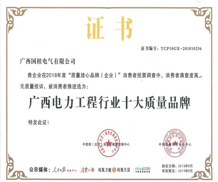 廣西(xī)電(diàn)力工(gōng)程行業(yè)十大質量品牌 廣西(xī)電(diàn)力工(gōng)程行業(yè)十大質量品牌